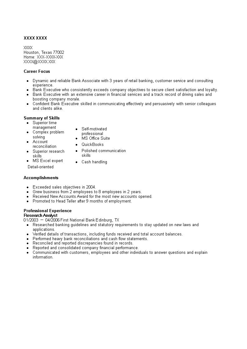 banking research analyst resume template example modèles