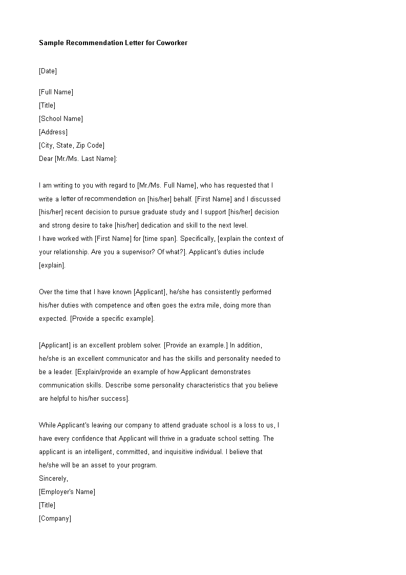 Kostenloses Sample Recommendation Letter For Coworker