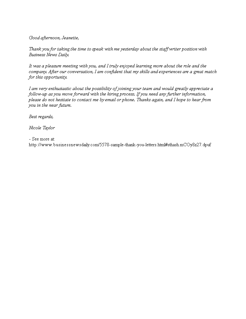 thank you cover letter for job interview template