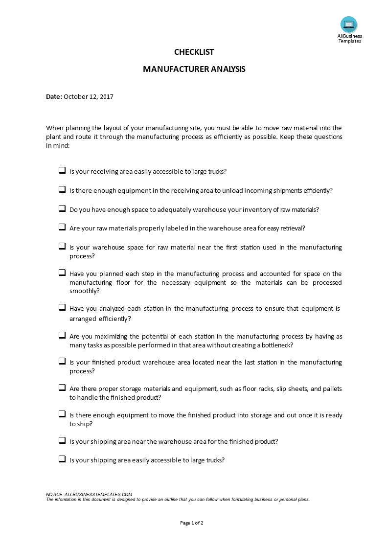 Market Analysis - Checklist_Manufacturer Analysis main image