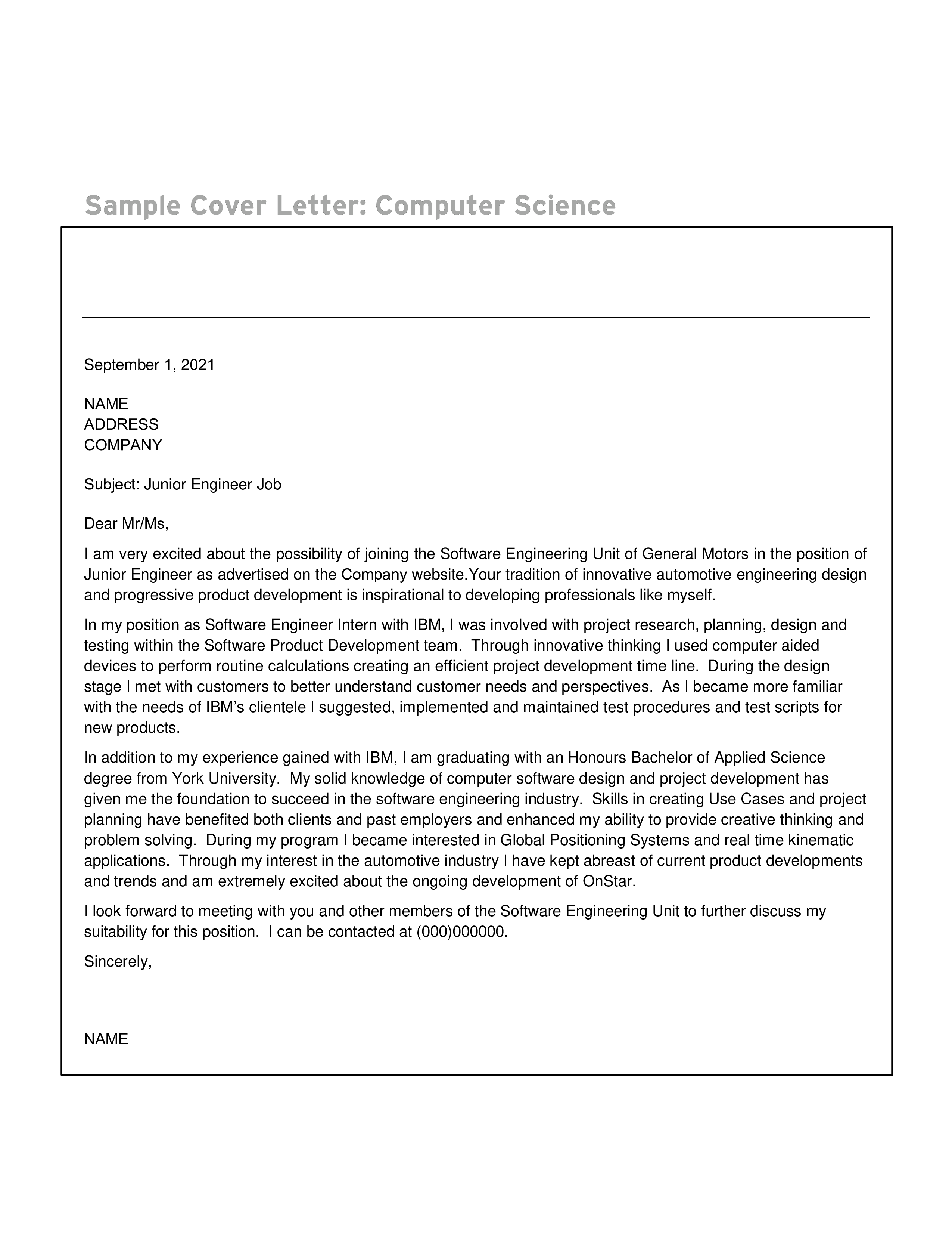 Kostenloses Junior Software Developer Cover Letter