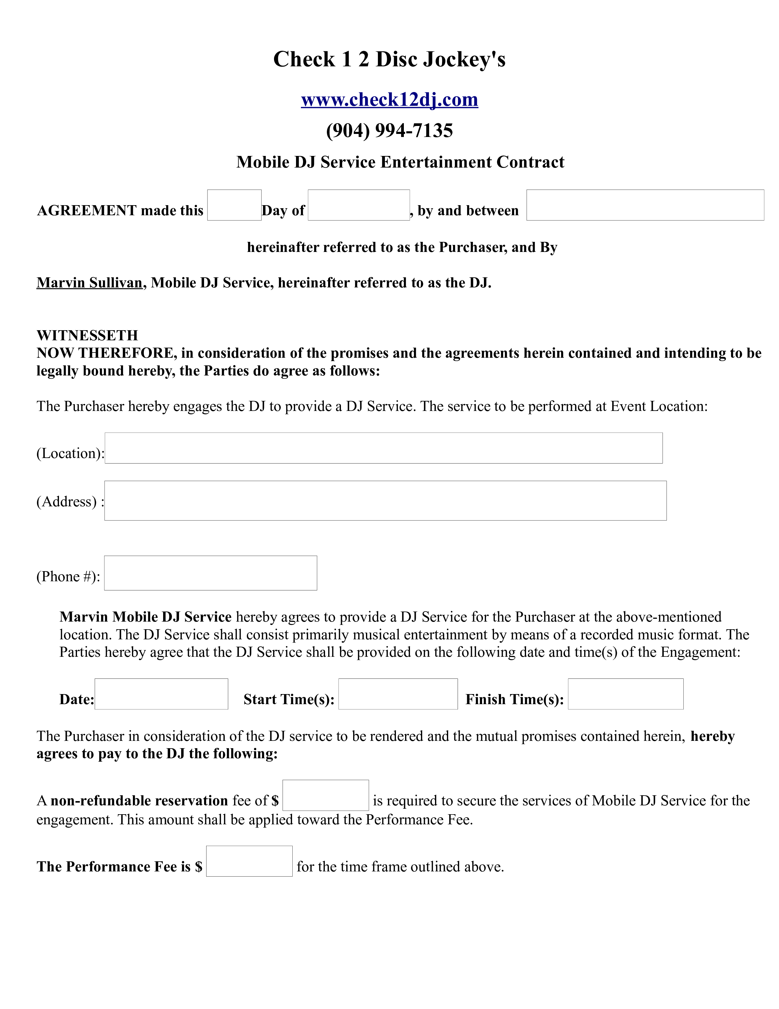 Mobile Dj Contract Templates At Allbusinesstemplates
