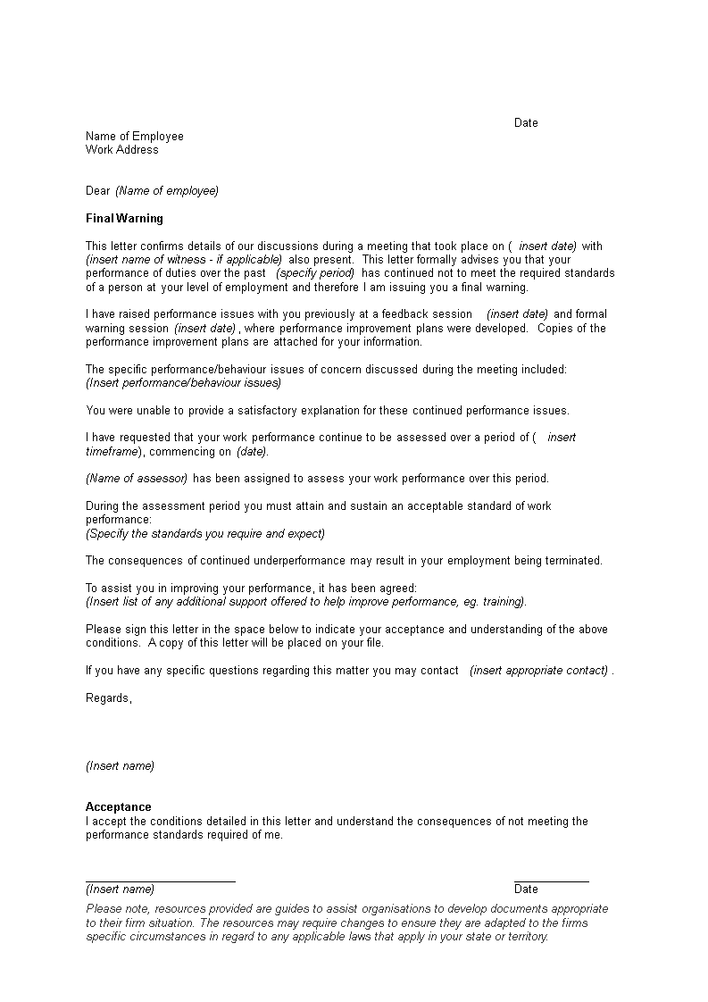 Job Performance Warning Letter main image