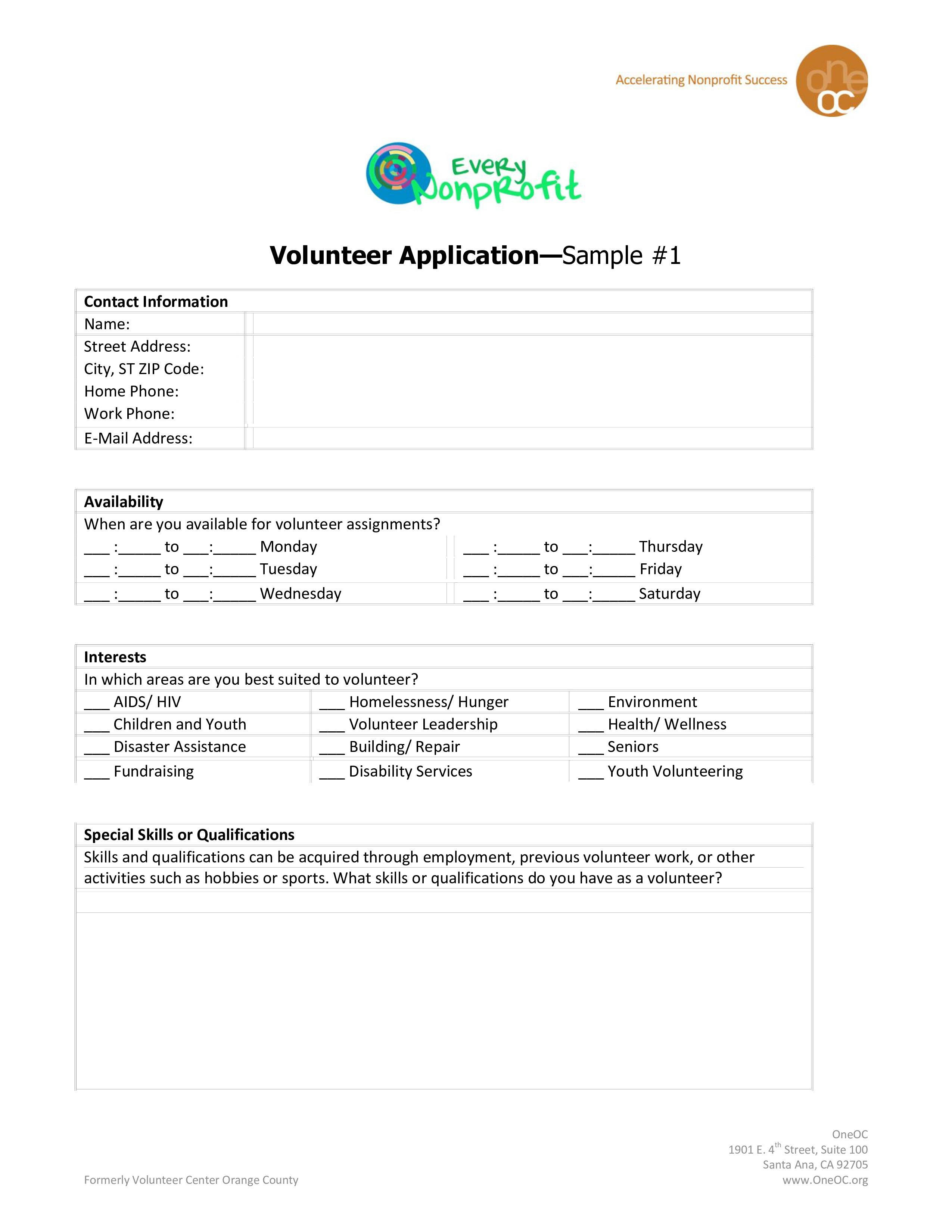 non profit success volunteer application template pdf format voorbeeld afbeelding 