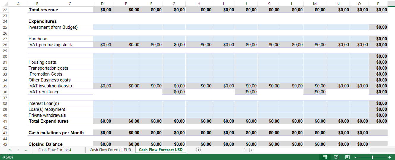 Cash Flow Forecast in Excel 模板