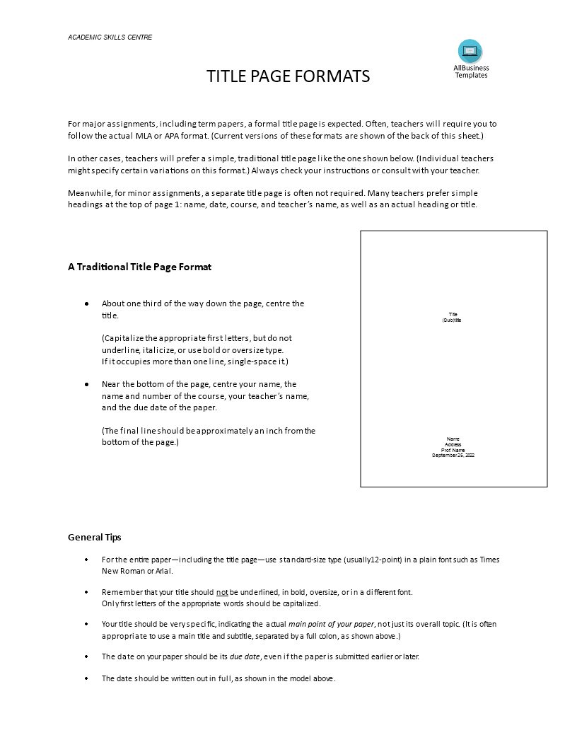 formal title page format