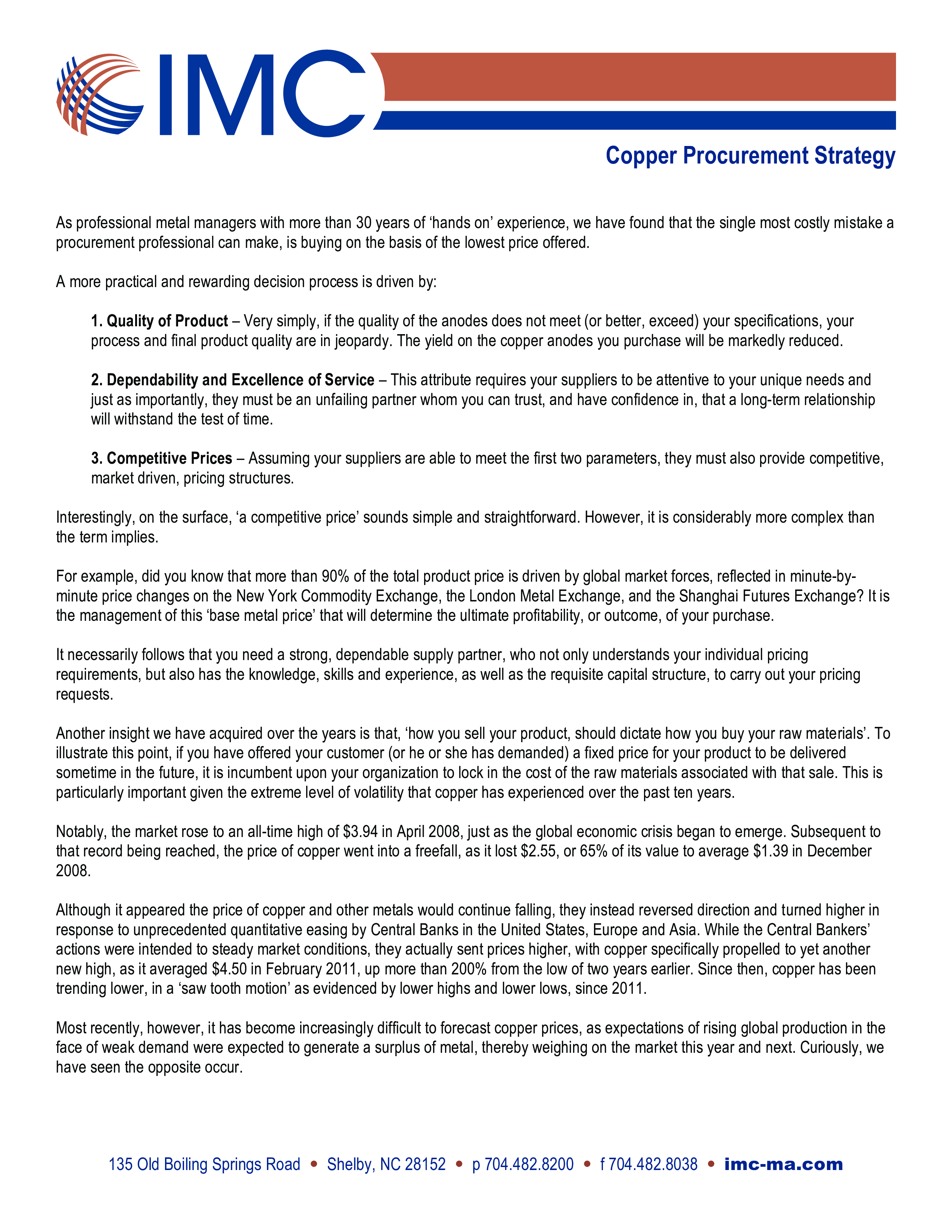 copper procurement strategy template