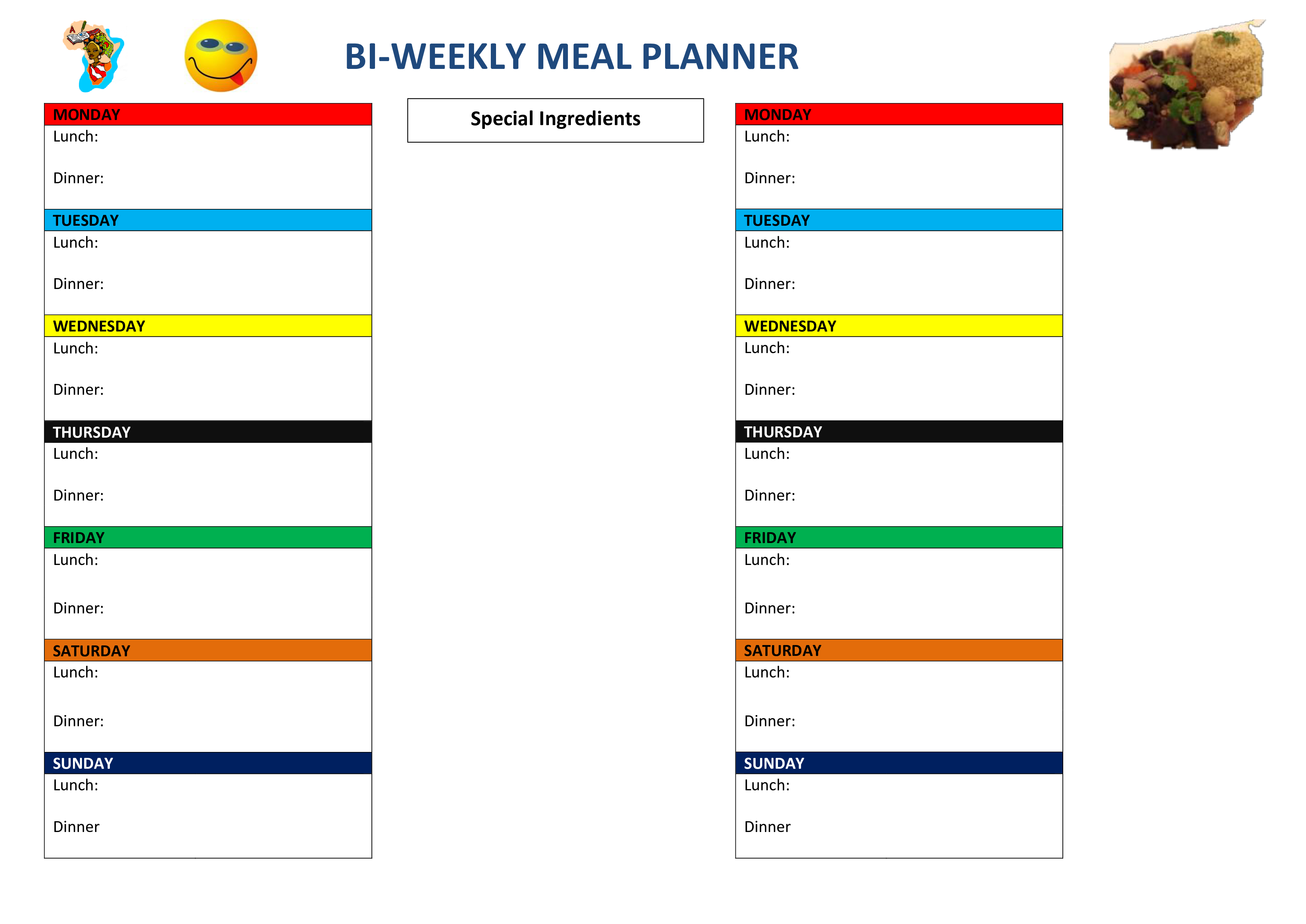 bi weekly meal planner voorbeeld afbeelding 