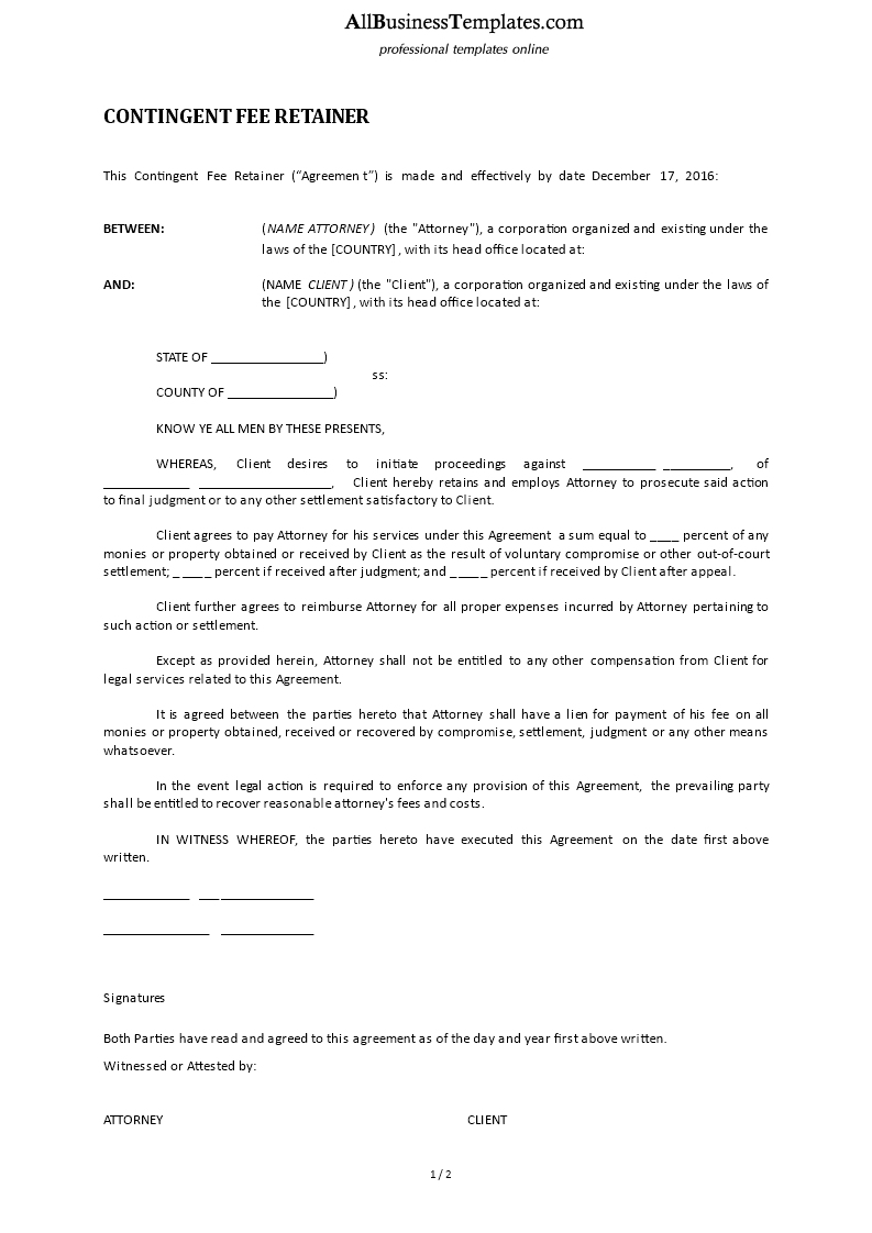 contingent fee retainer Hauptschablonenbild