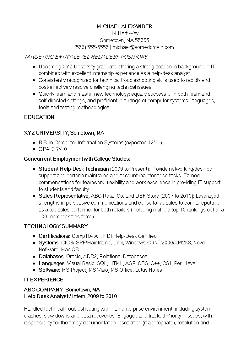 basic-entry-level-it-resume-templates-at-allbusinesstemplates