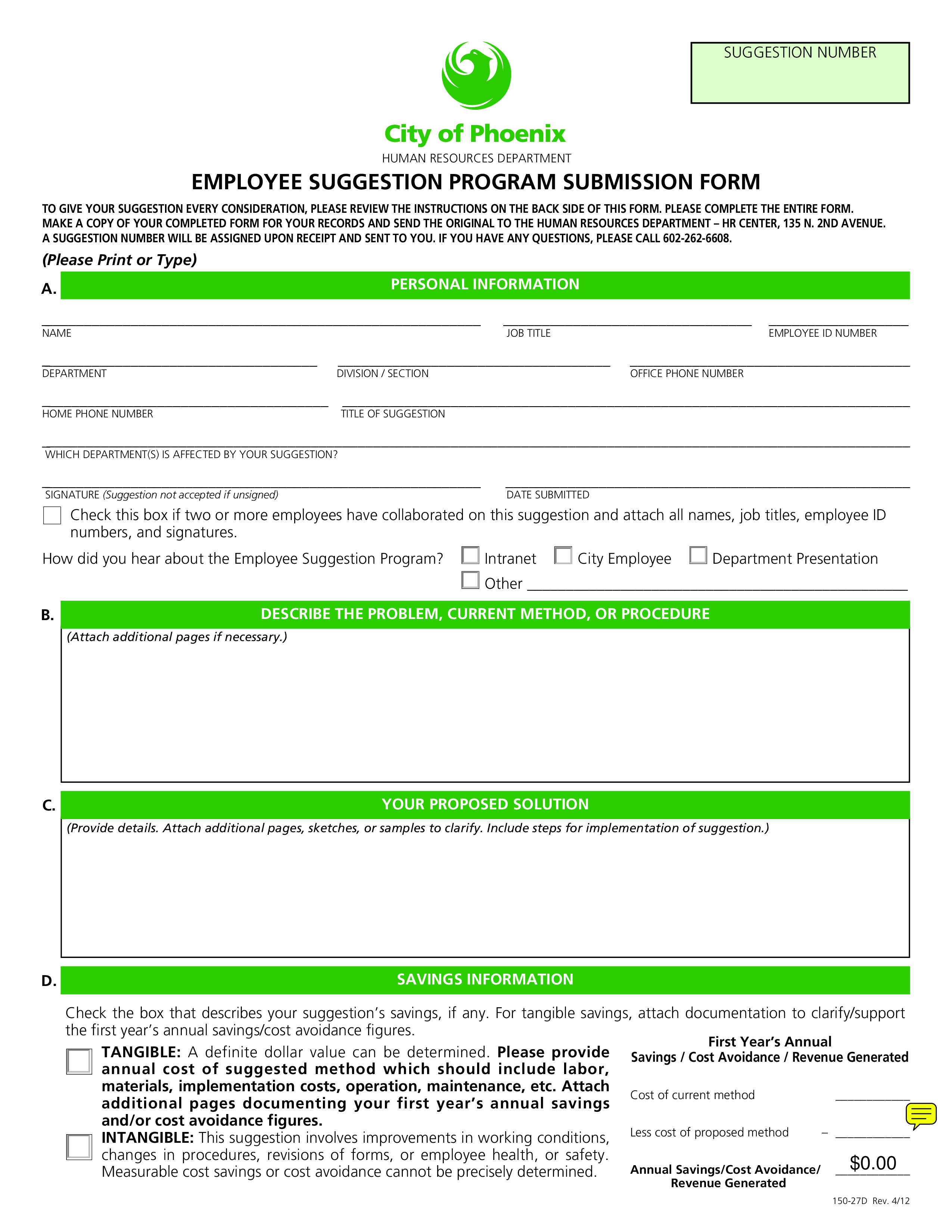 Employee Suggestion Submission Form 模板