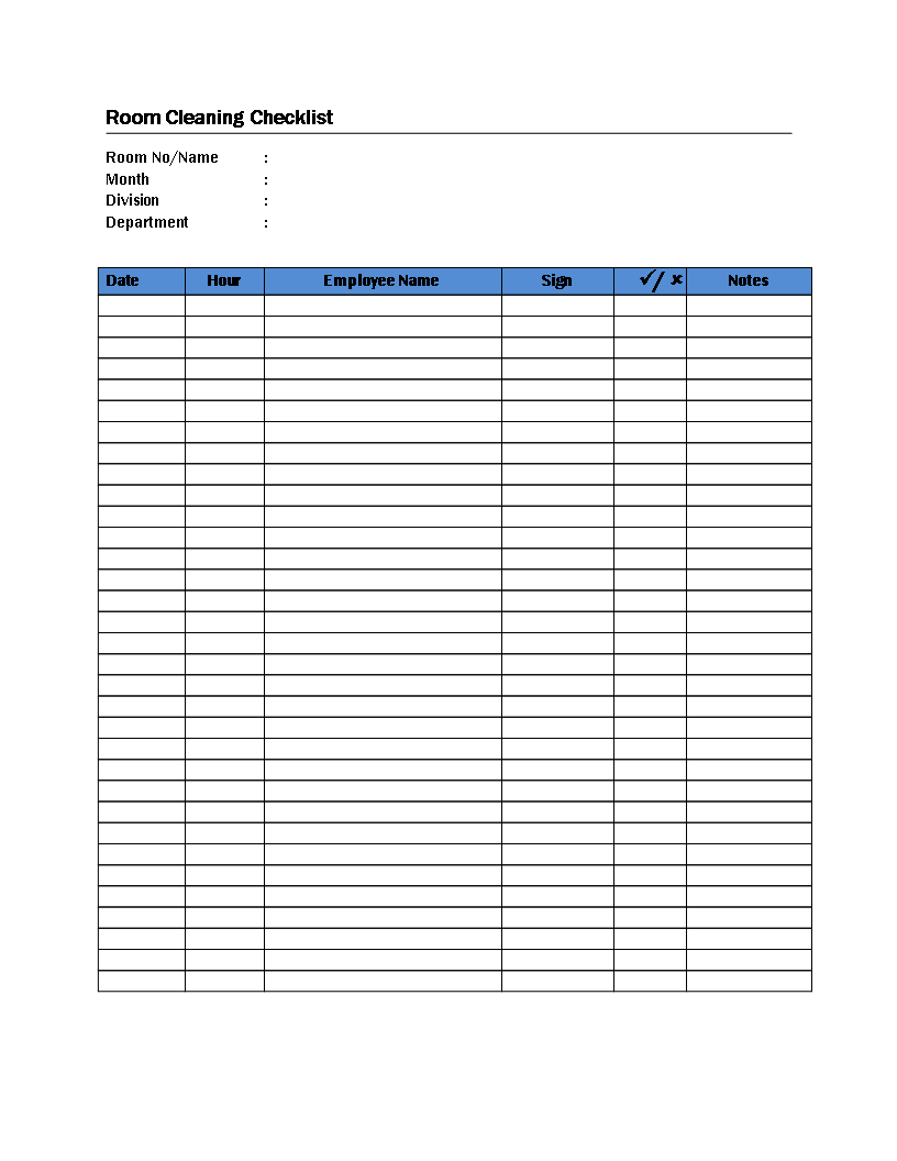 room cleaning checklist template