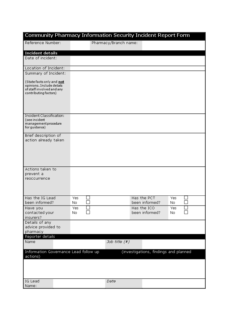 Information Security Incident Report Template Templates At 