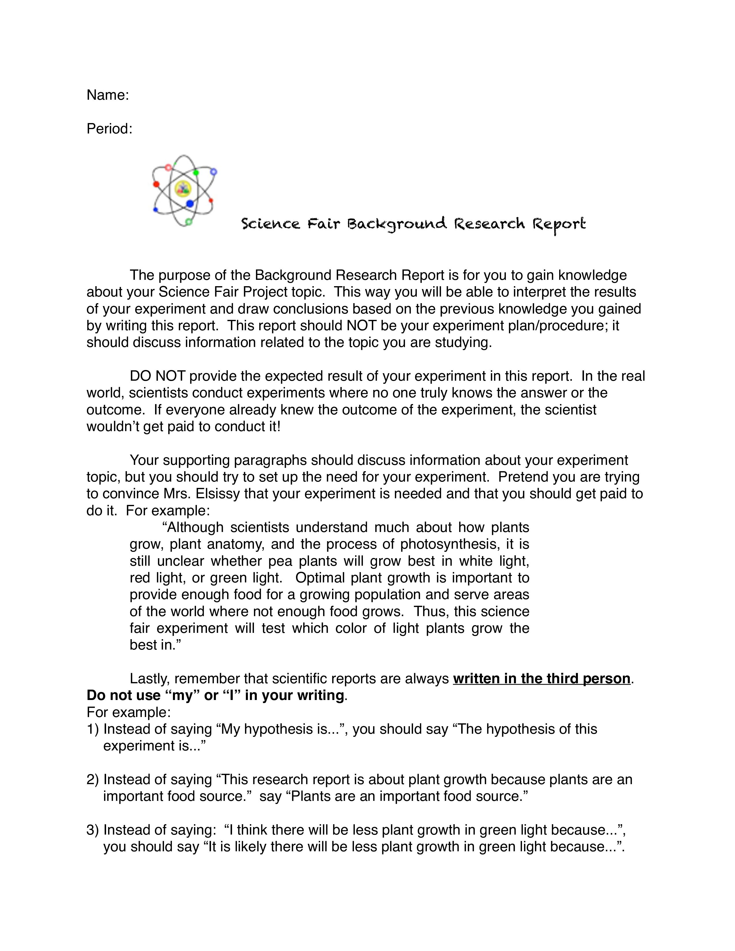 how to write a background research for science fair