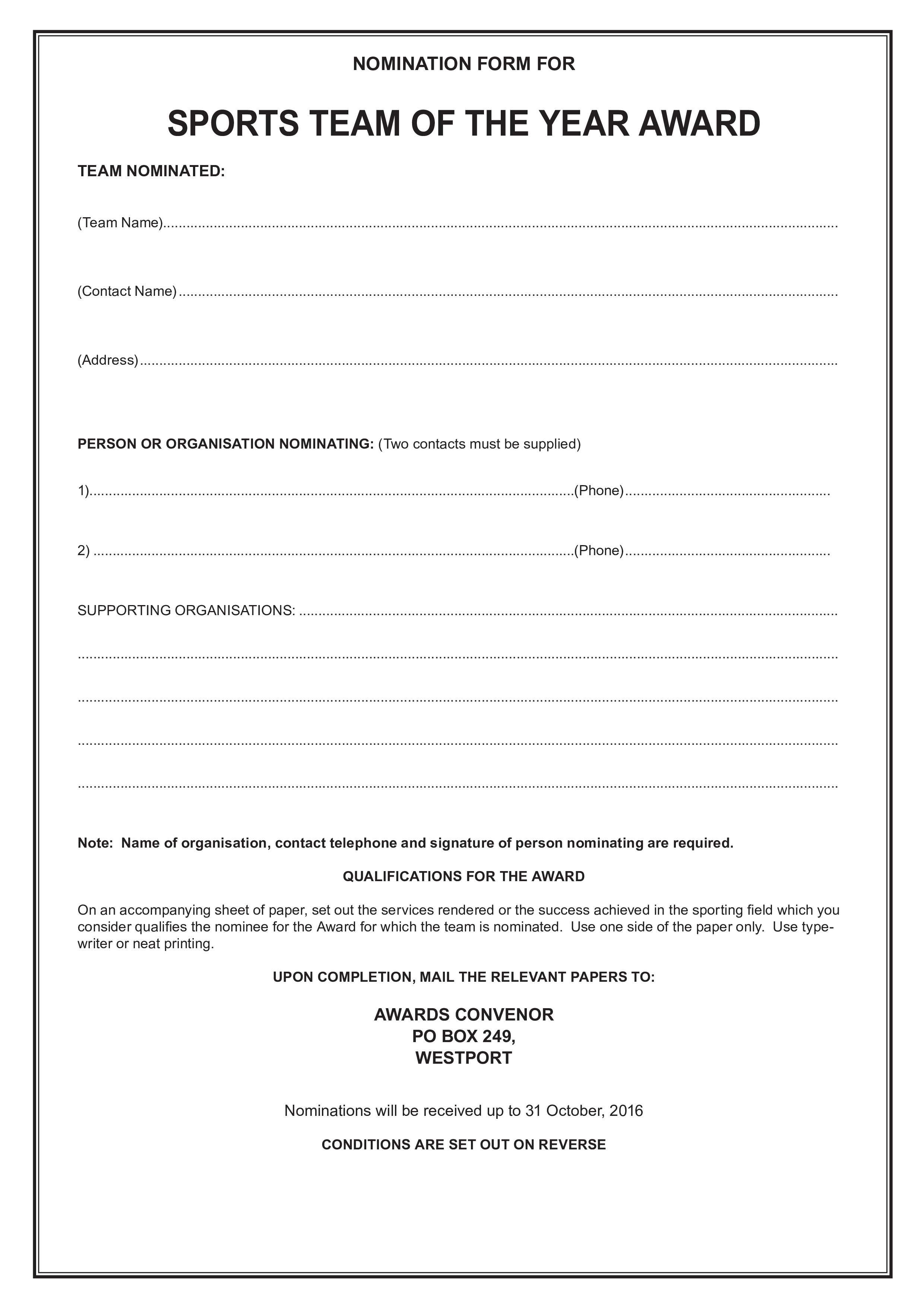 sports team of the year award template