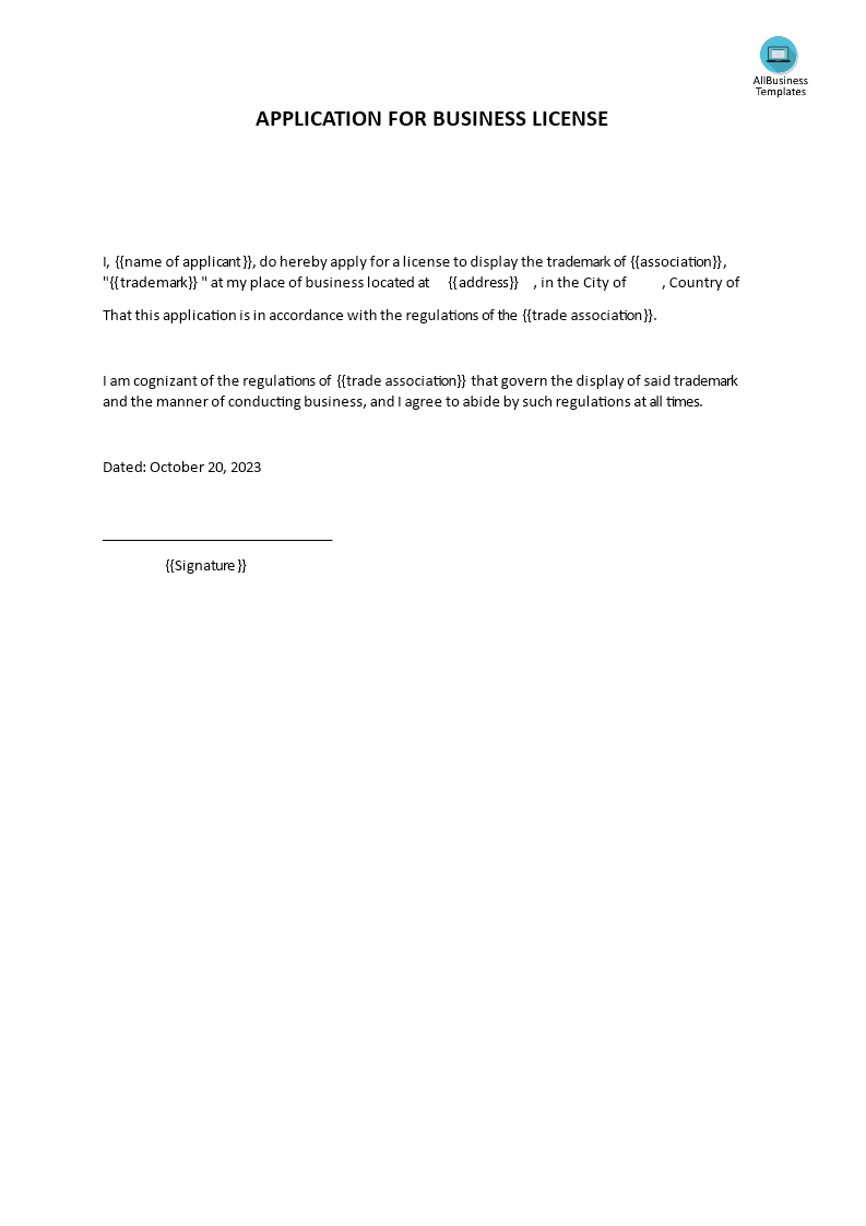 sample application letter for trade license