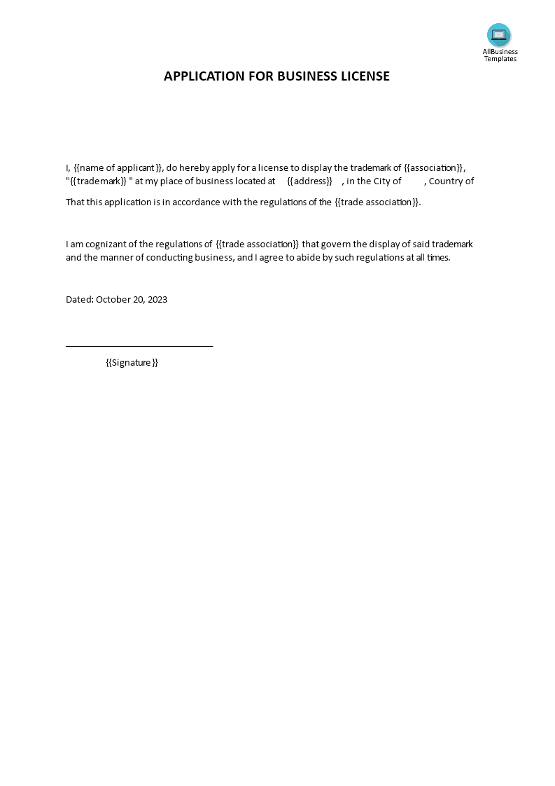 sample application letter for license