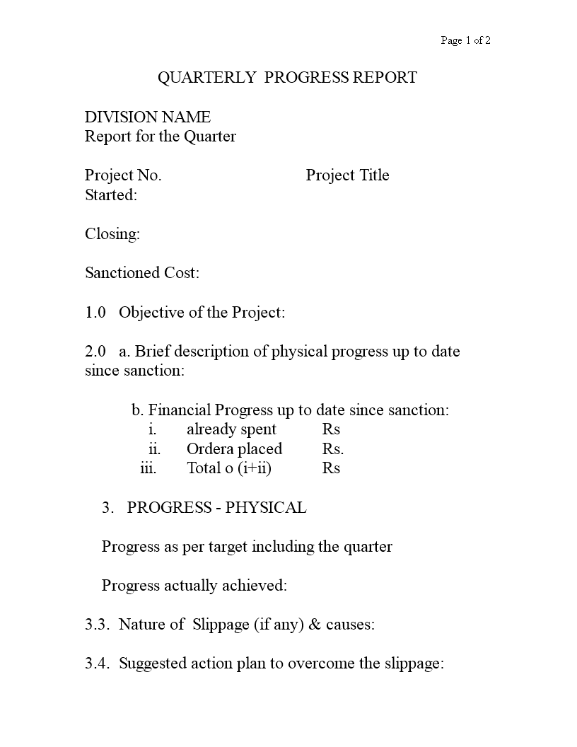 quarterly progress template