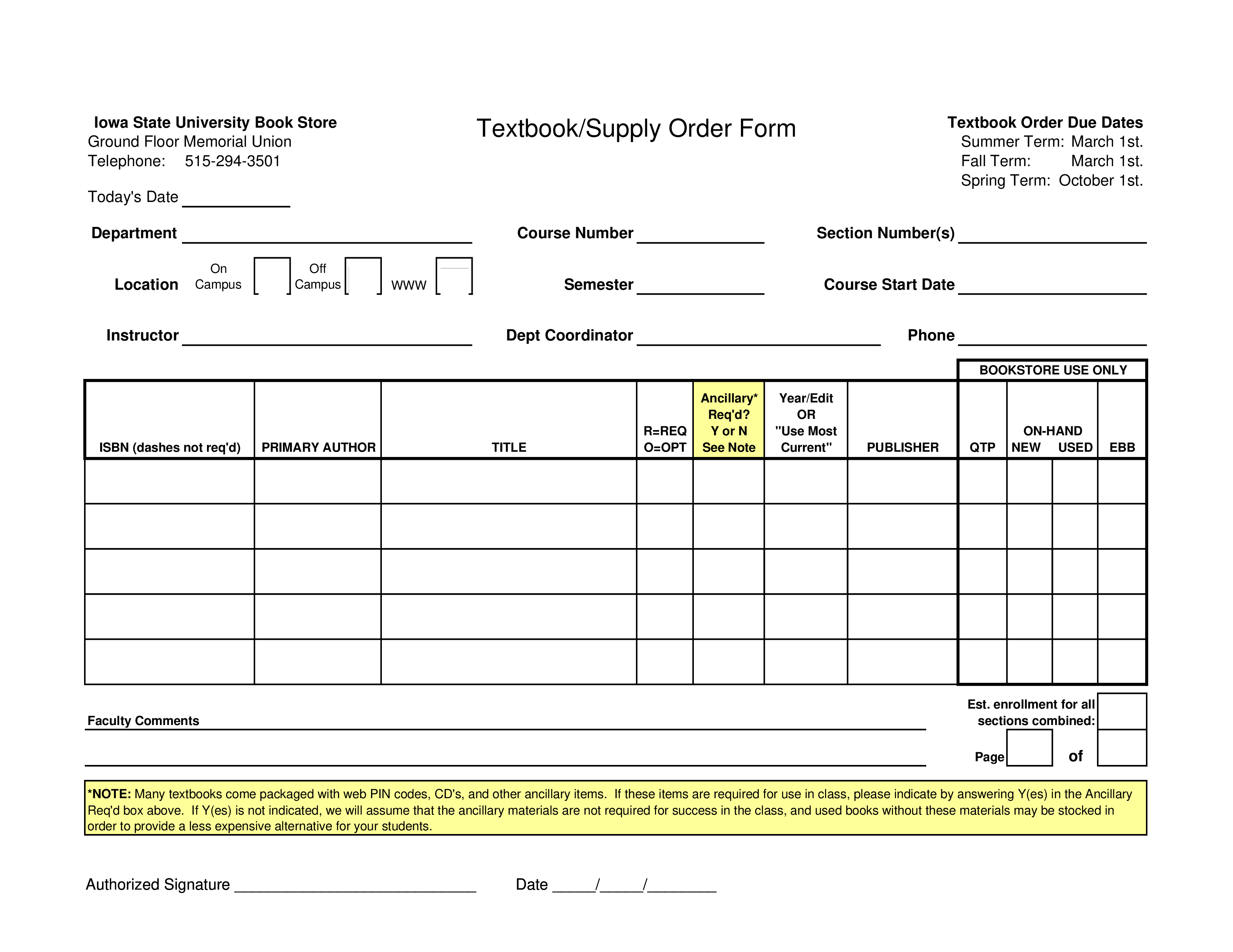 textbook supply order template