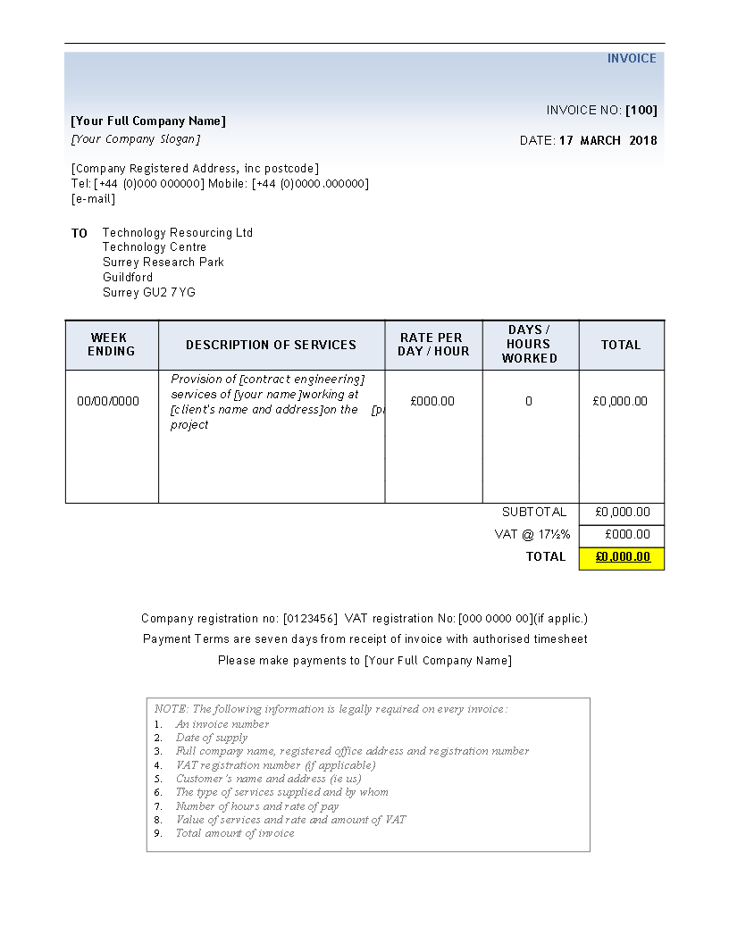 Project Service Invoice Word main image