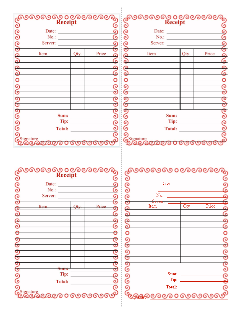 printable restaurant receipt voorbeeld afbeelding 