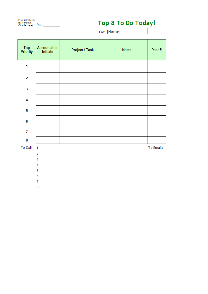 Top Priority Today To-Do List Excel 模板