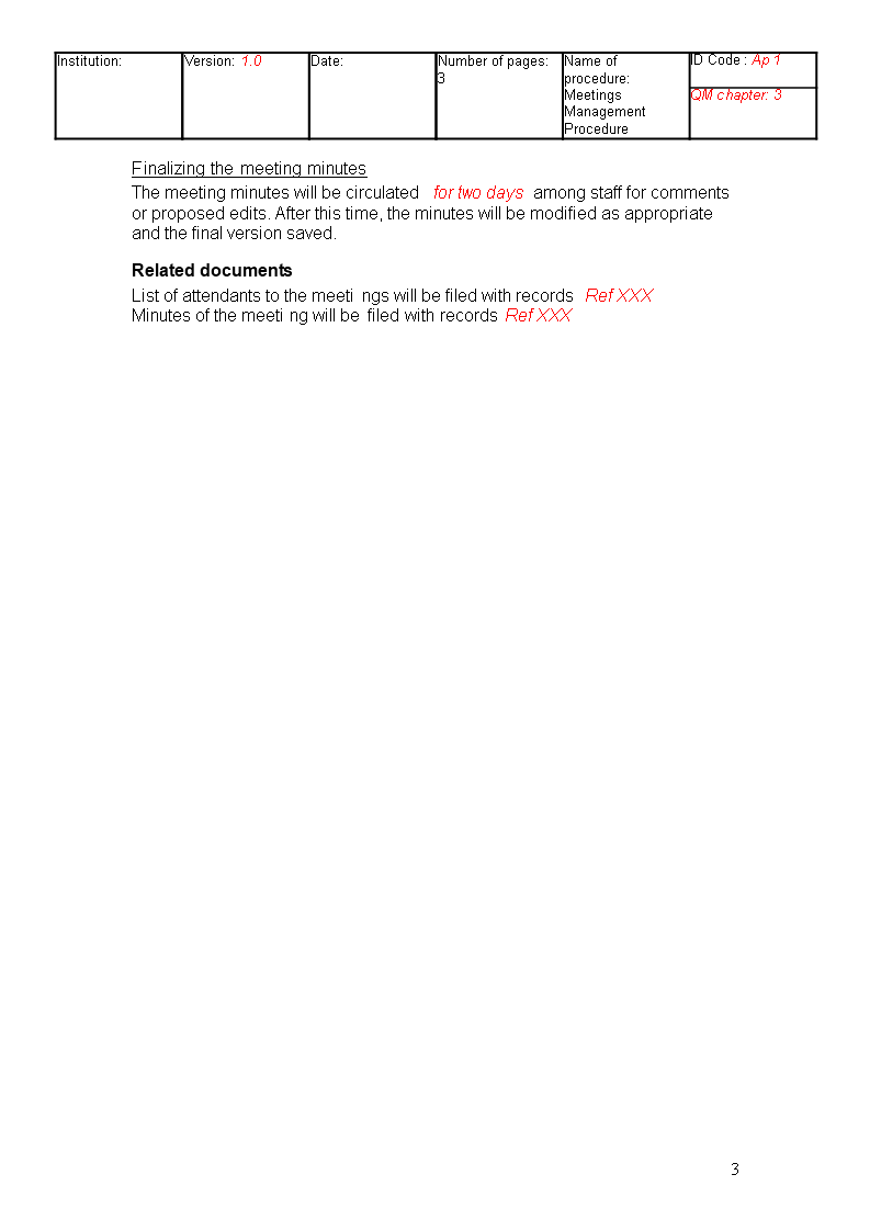 Quality Meetings Management SOP Templates at