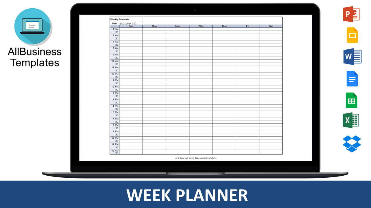 weekly planner 6.00 - 23.00 landscape template
