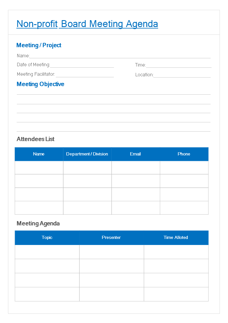 Non-Profit Board Meeting Agenda template 模板