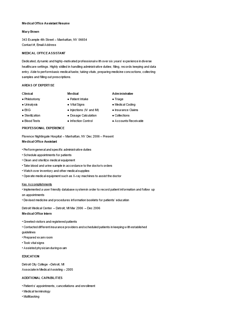 medical office assistant resume modèles