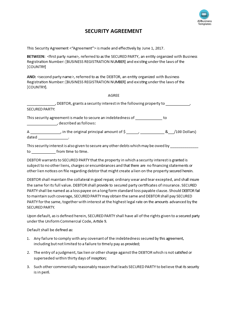 security agreement template template