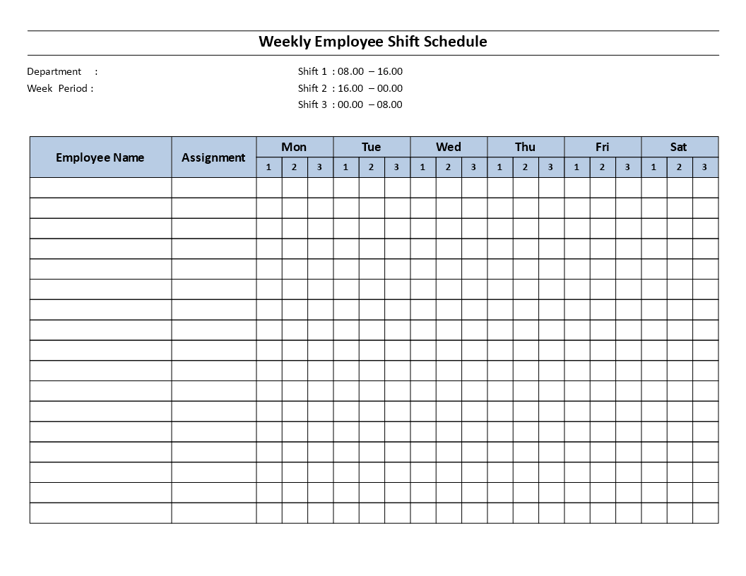 weekly employee 8 hour shift schedule mon to sat Hauptschablonenbild