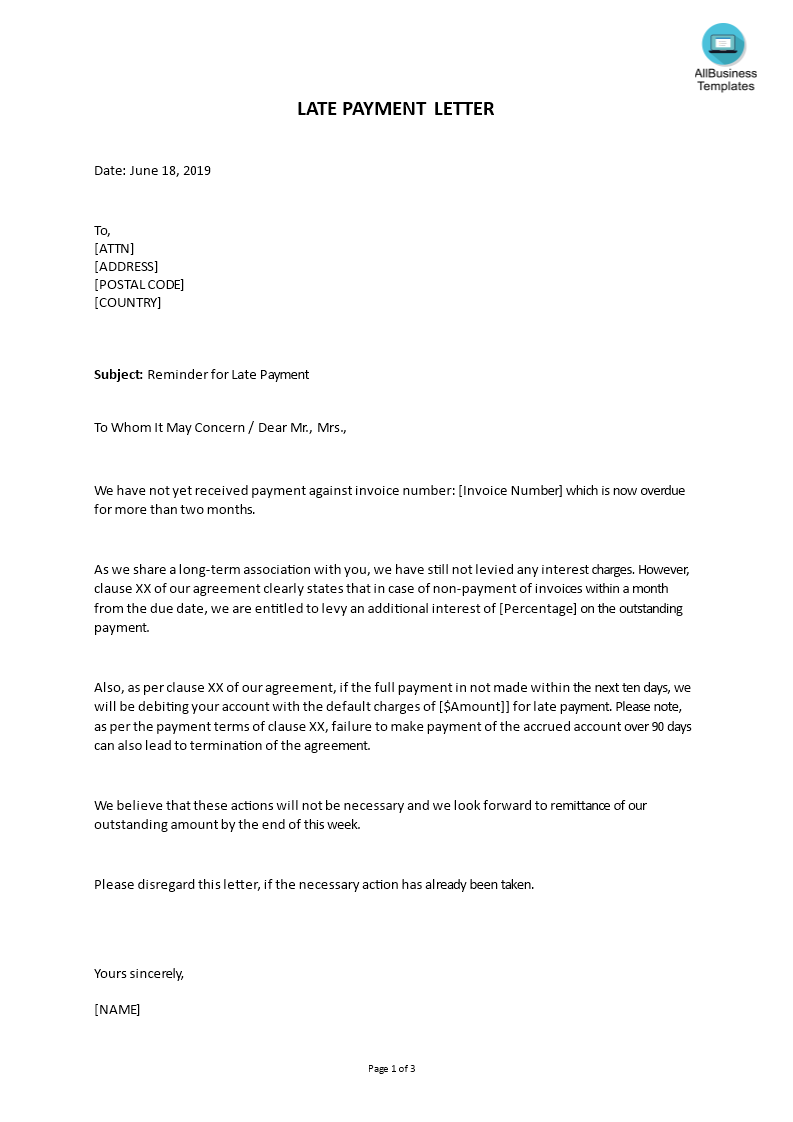 Sample Letter Explaining Late Payments from www.allbusinesstemplates.com