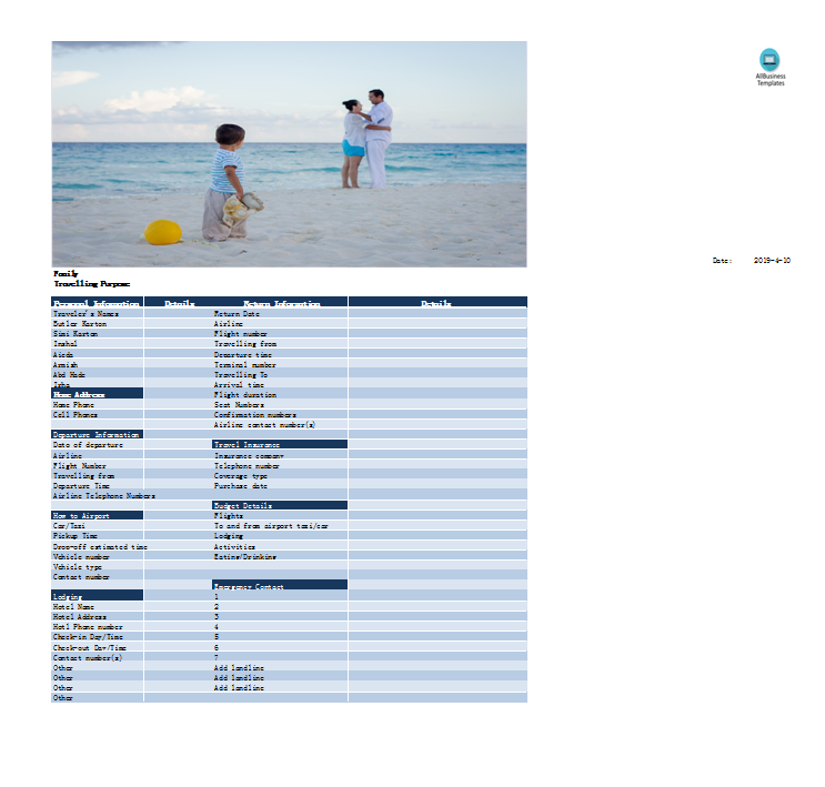 family travel planner template