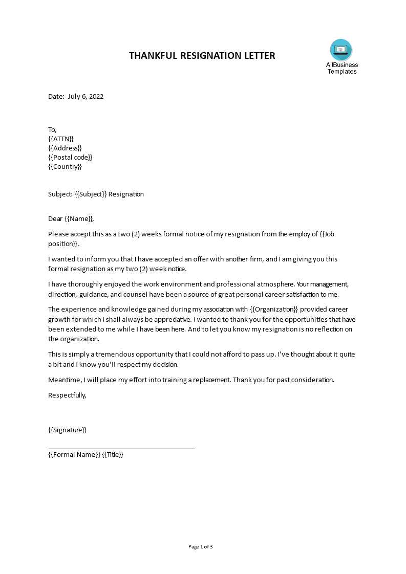 Employment Resignation Letter To Employer Templates At Allbusinesstemplates Com