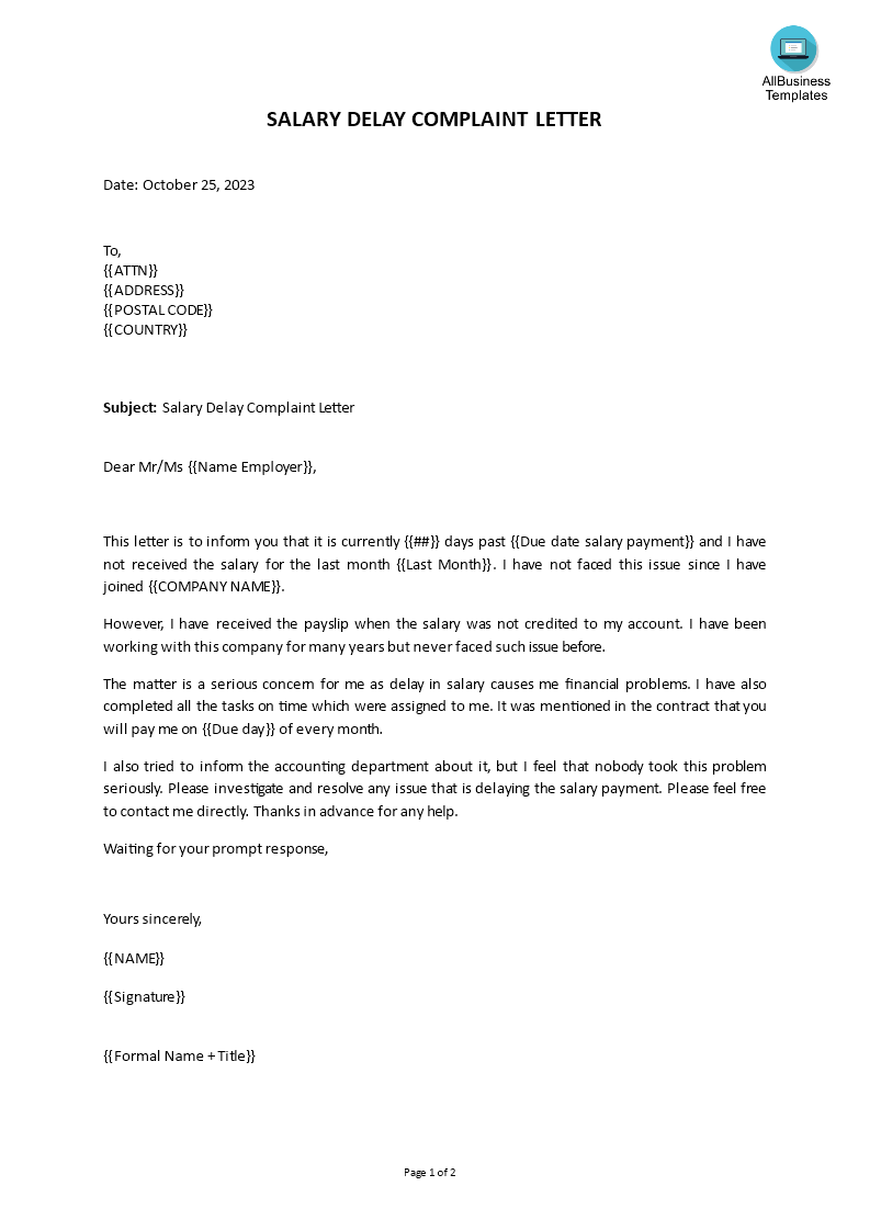 salary delay complaint letter template