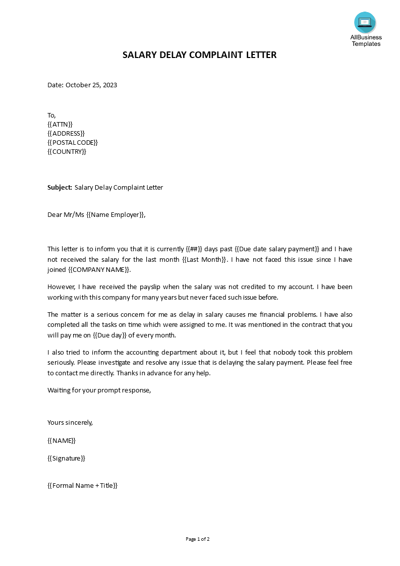 salary delay complaint letter voorbeeld afbeelding 