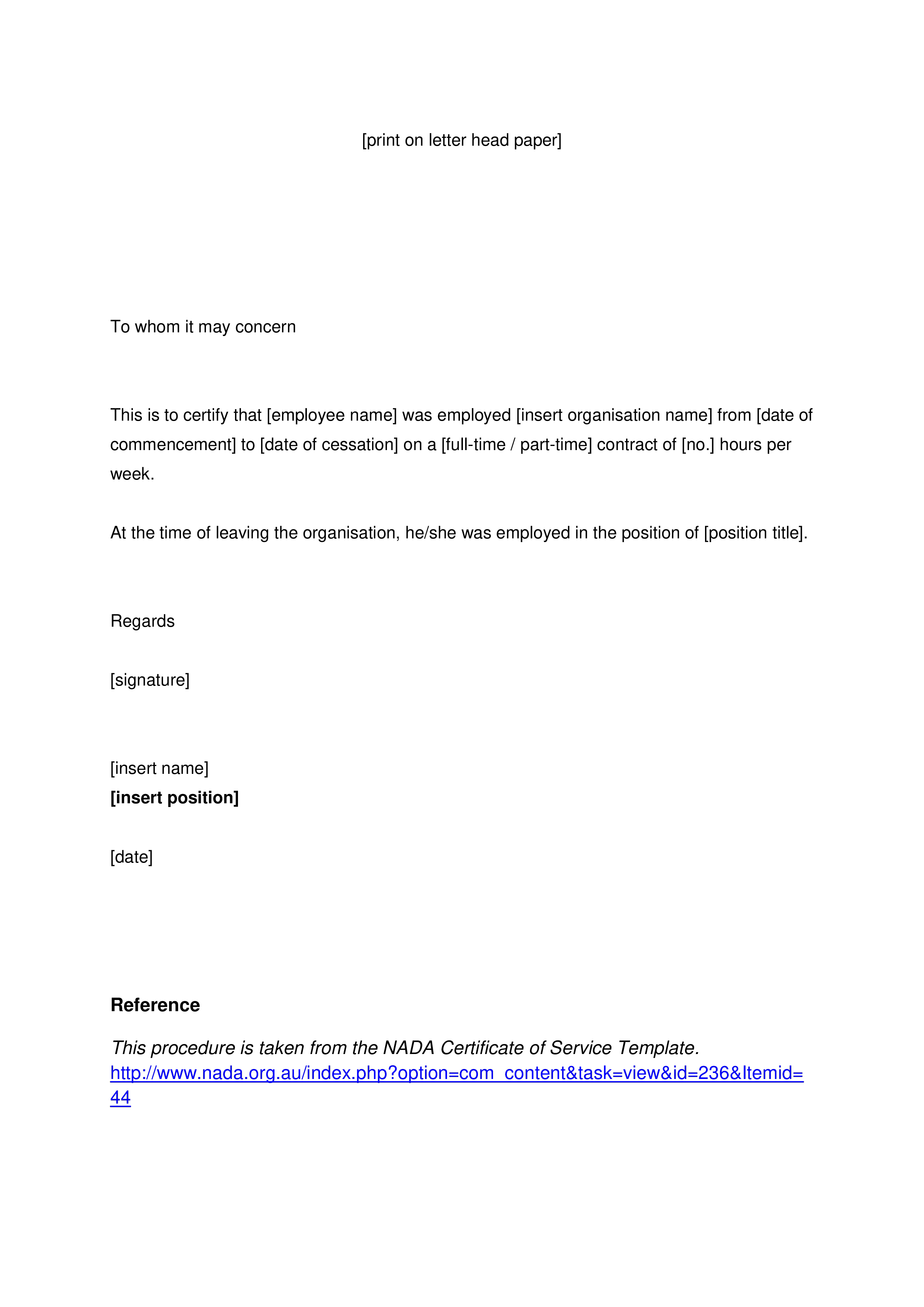 Service Letter Template