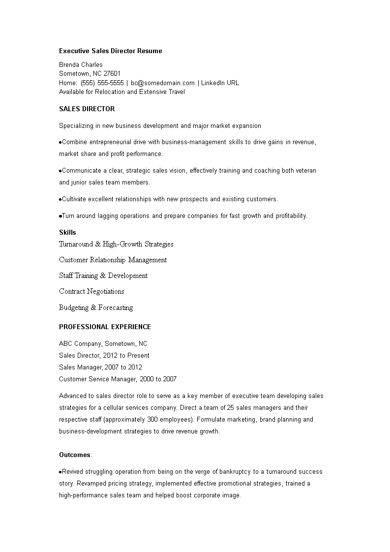 executive sales director resume template