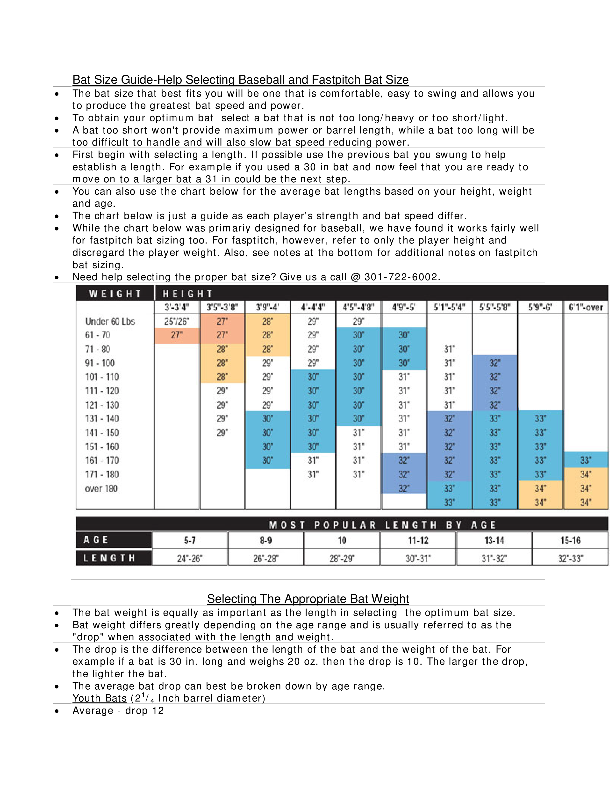 Fastpitch Bat Size Chart 模板