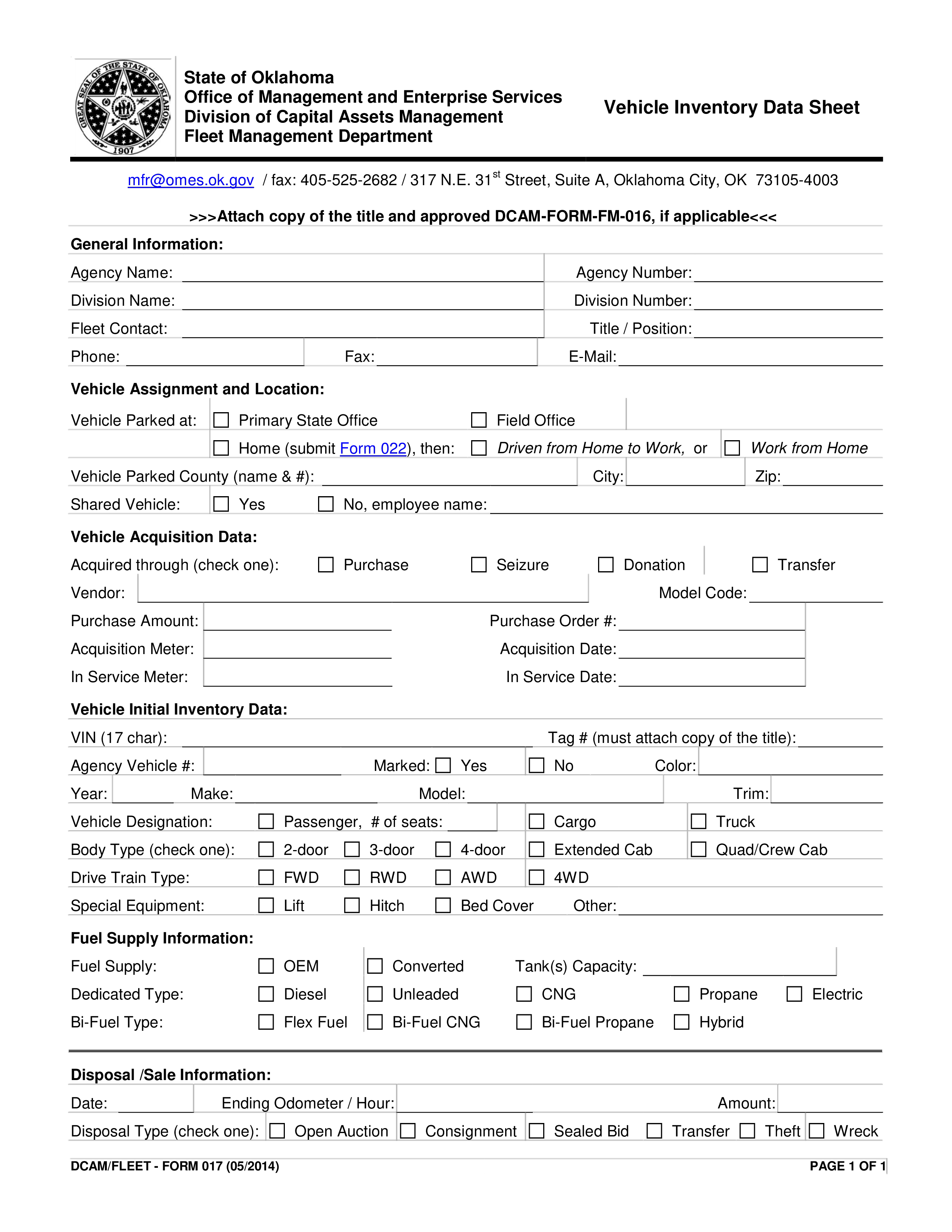 vehicle data inventory template