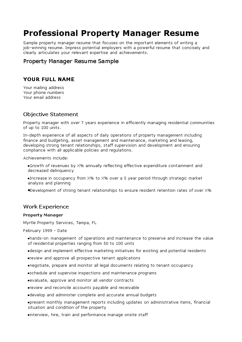 Professional Property Manager Resume 模板