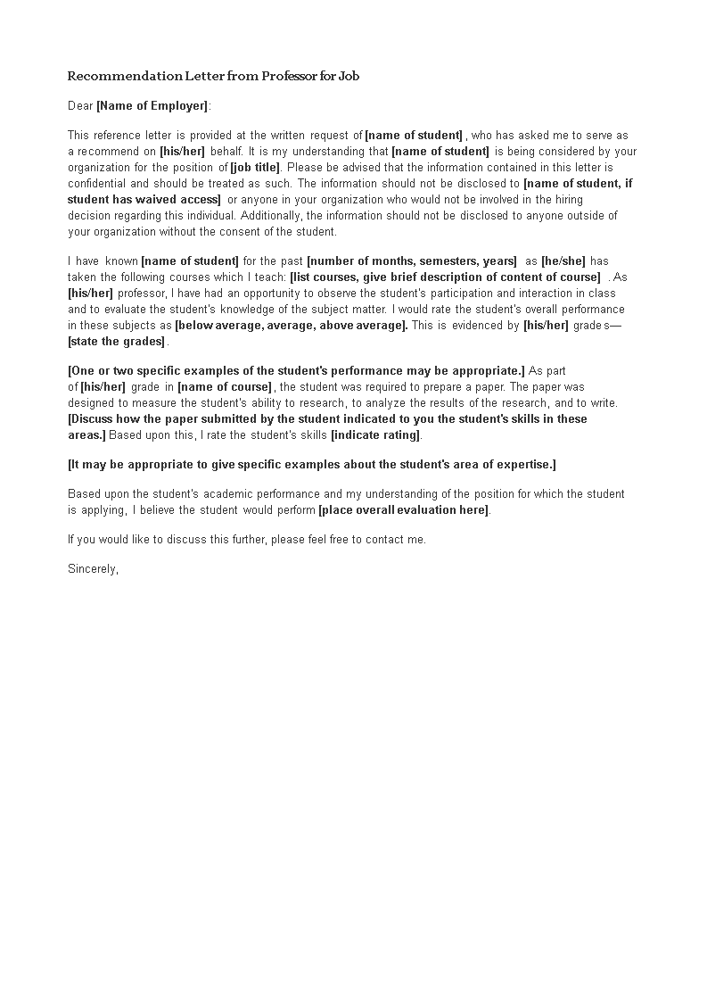 recommendation letter from professor for job plantilla imagen principal