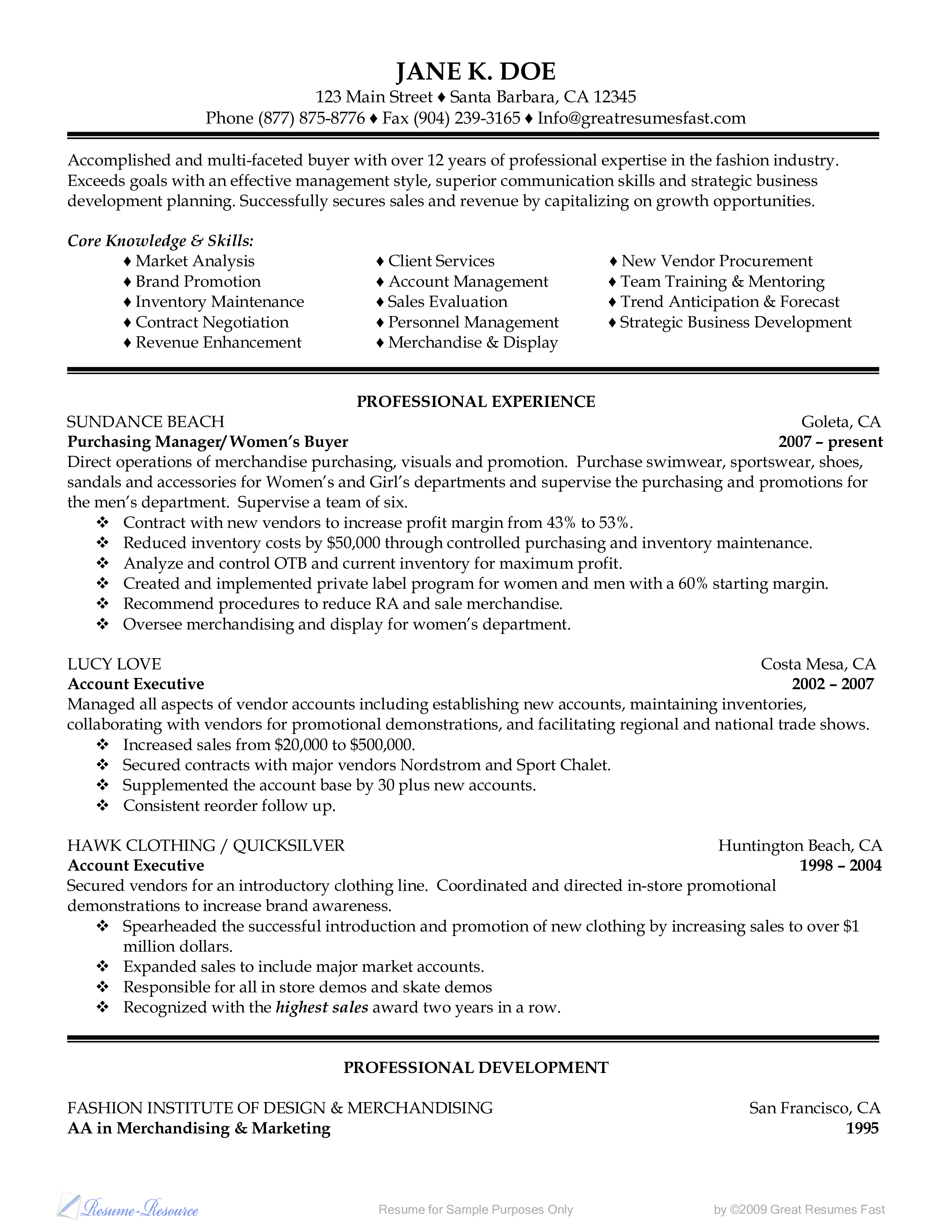 Purchasing Resume Sample main image