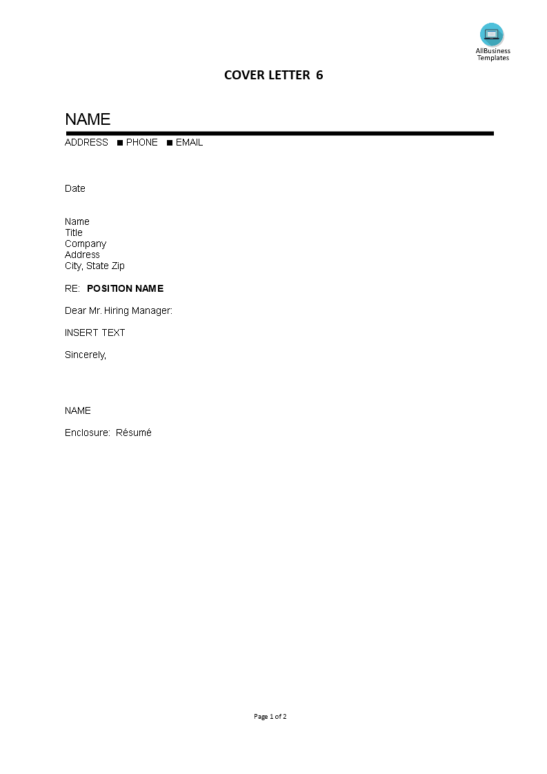 cover letter blank template voorbeeld afbeelding 