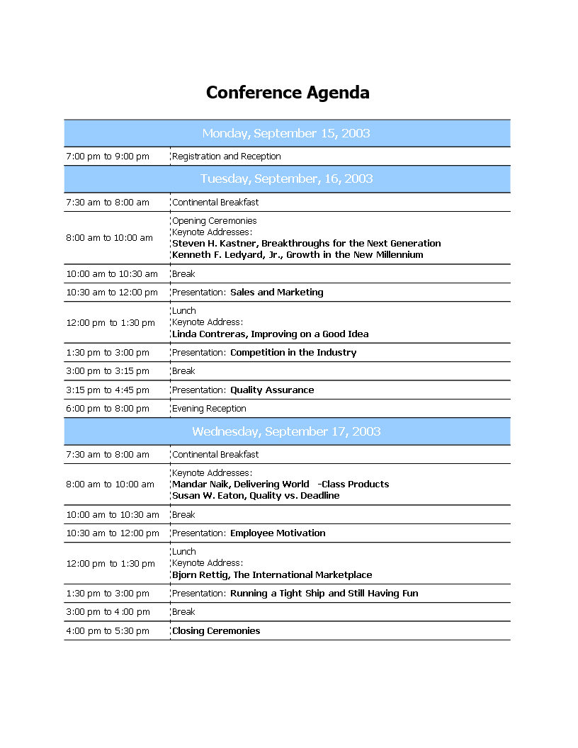 professional conference agenda modèles