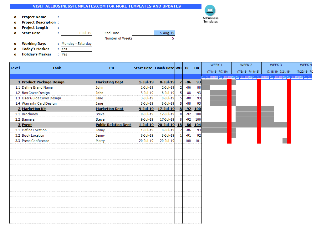 gantt chart werkblad plantilla imagen principal