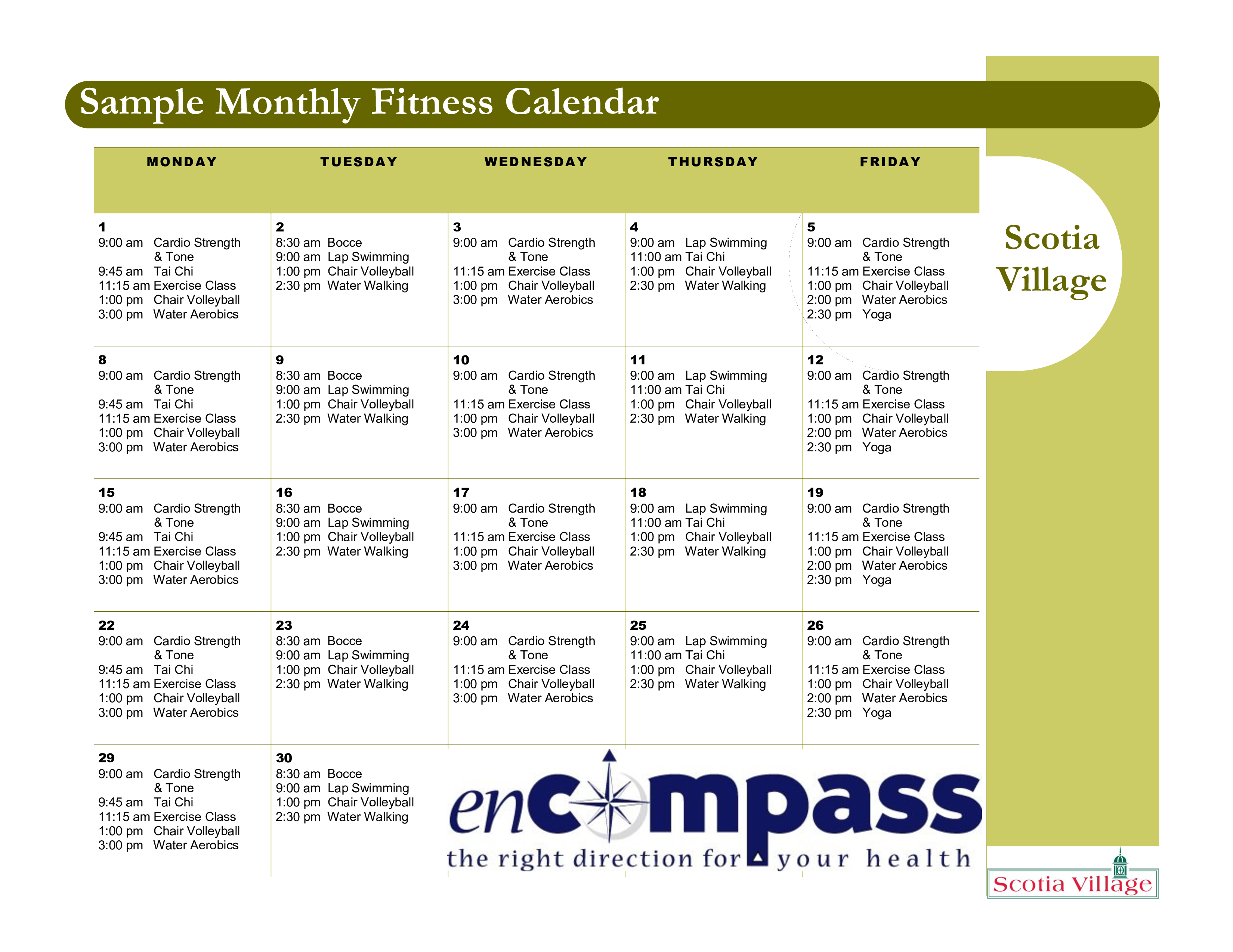 Fitness Calender Per Month 模板