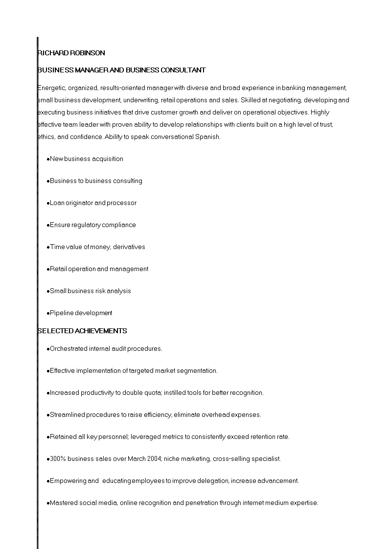 corporate banking manager curriculum vitae sample template