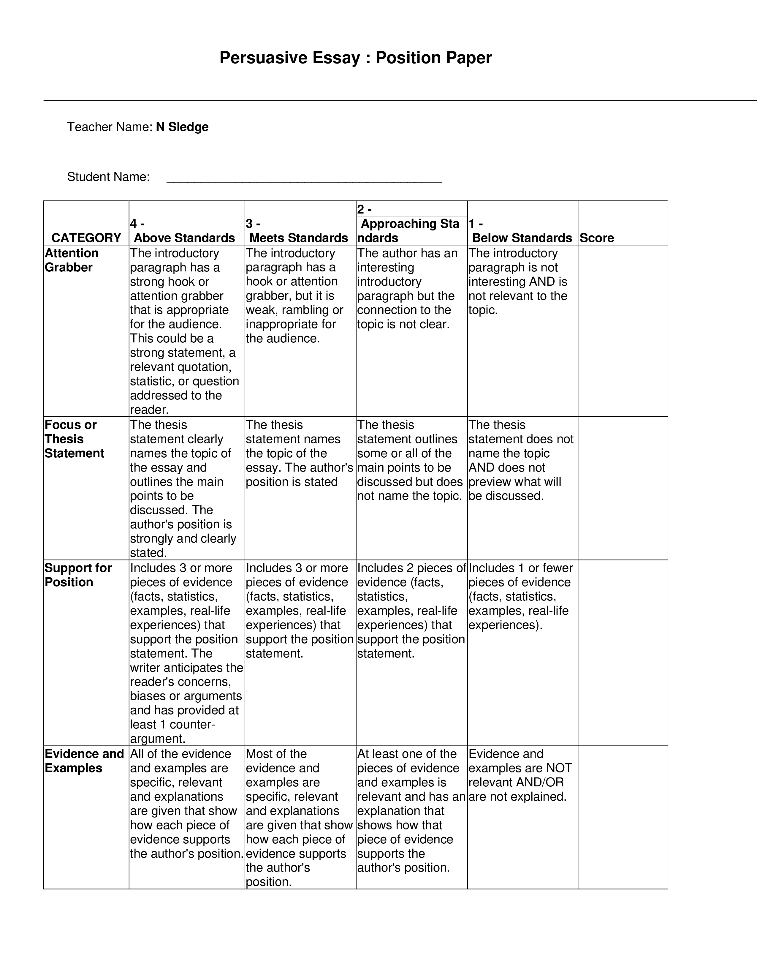 Scholastic Persuasive Essay 模板